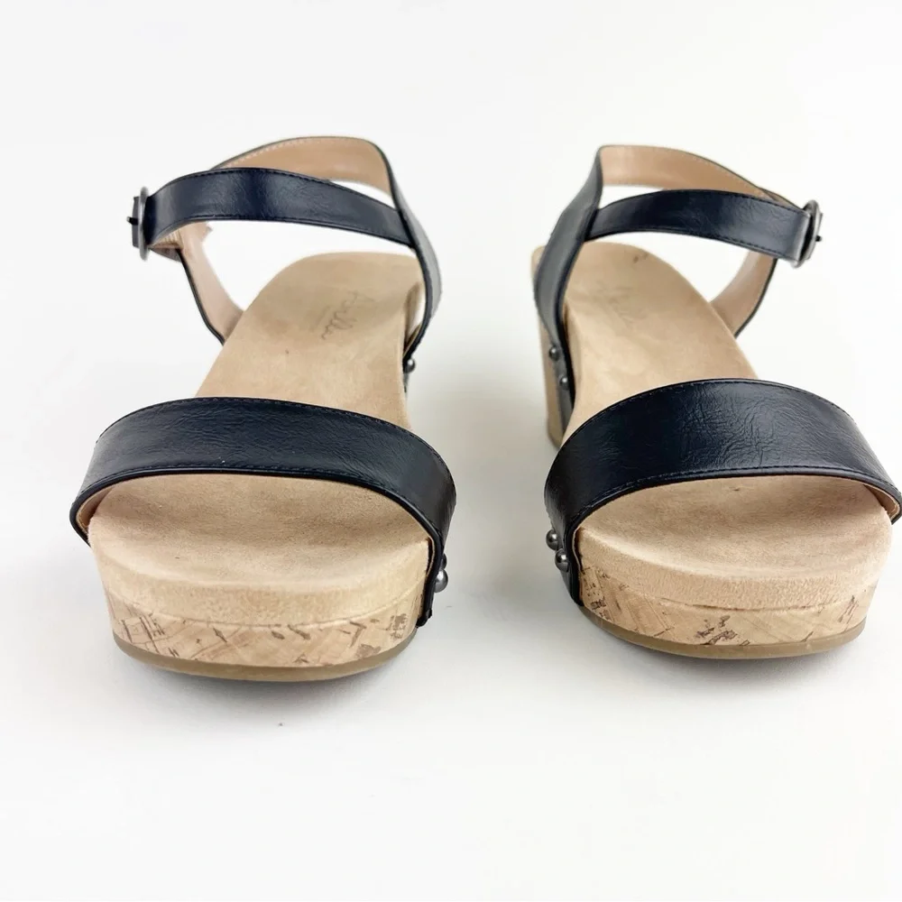 Abella True Comfort Daisy Black Cork Wedge Size 10